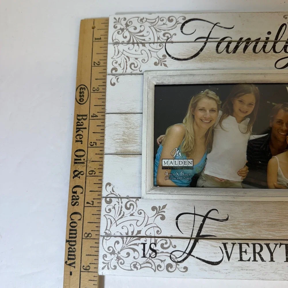 Malden Family is Everything 4x6 Picture Frame White Rustic Wood Plank Scrollwork